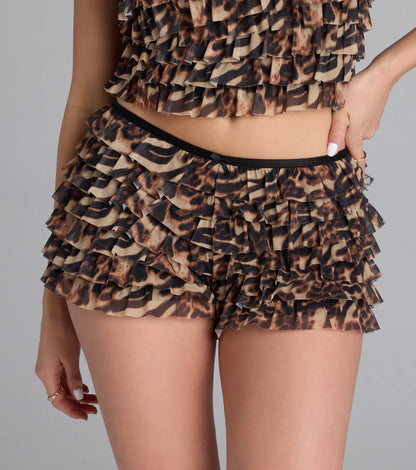 She's A Wild One Leopard Ruffle Hot Shorts