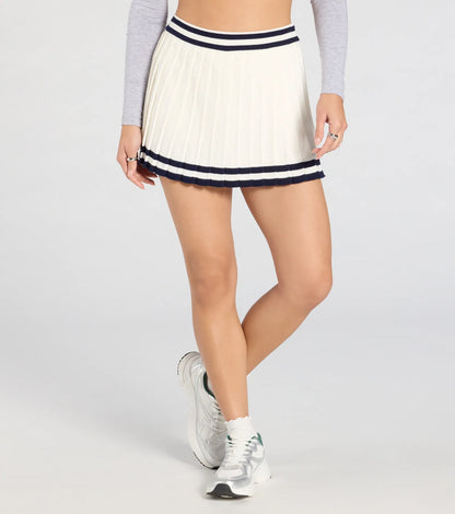 Preppy Demure Pleated Striped Knit Skort