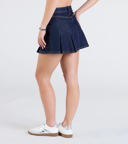 Pleated Princess High Rise Denim Mini Skirt