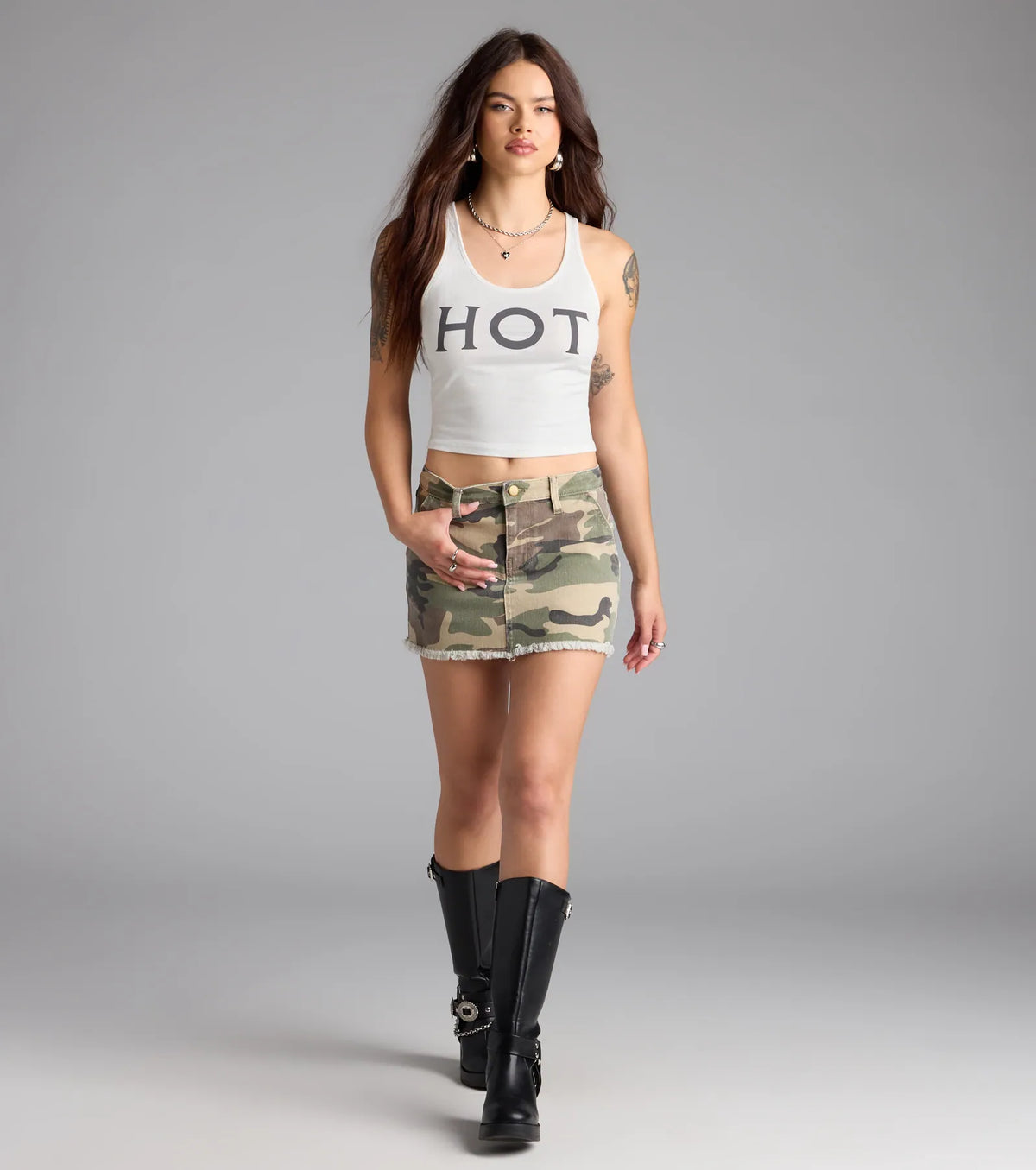 Cool In Camo Mid-Rise Denim Skirt
