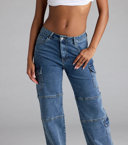Street Style Straight-Leg Cargo Denim Jeans