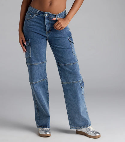 Street Style Straight-Leg Cargo Denim Jeans