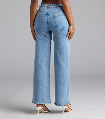 So Obsessed Rhinestone Cutout Straight Leg Denim Jeans