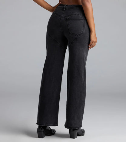 So Obsessed Rhinestone Cutout Straight Leg Denim Jeans