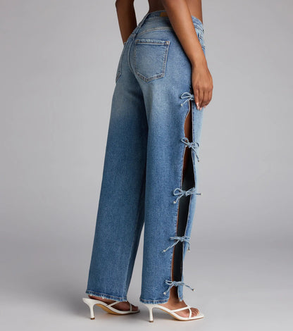 Tied Up in Denim Bow Mid-Rise Denim Jeans