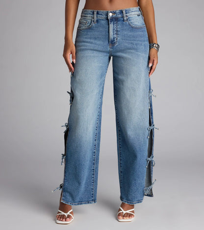 Tied Up in Denim Bow Mid-Rise Denim Jeans
