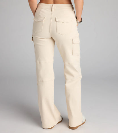 Catch Me In Cargo Mid-Rise Straight-Leg Jeans