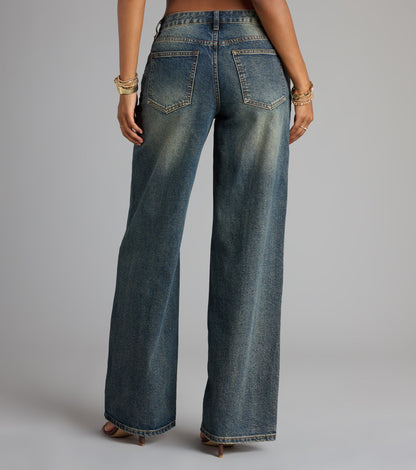 Off Duty Vibe Mid Rise Wide Leg Denim Jeans