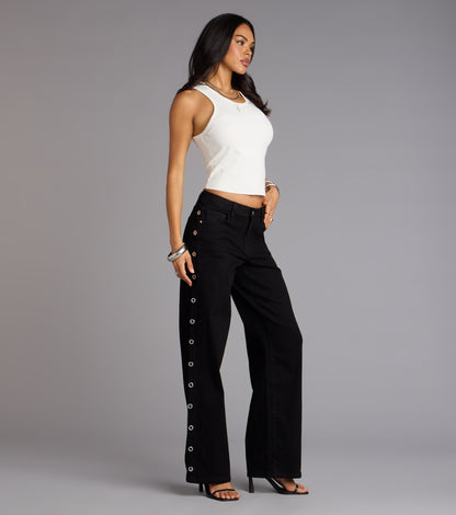 Ring It In Grommet Wide-Leg Denim Jeans