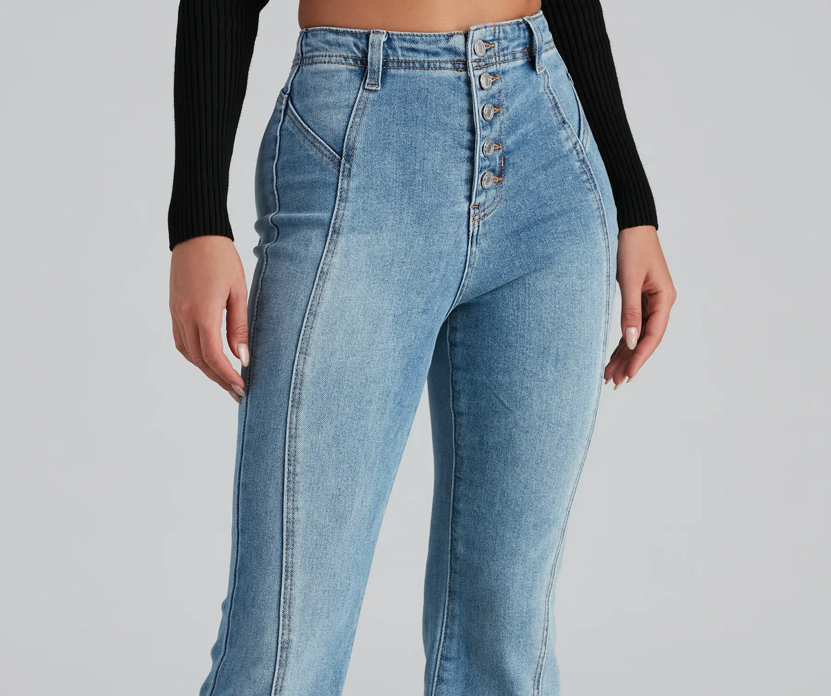 High-Rise Flared Straight-Leg Jeans