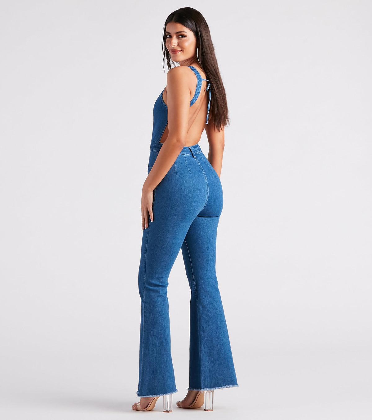 Made You Look Open Back Denim Jumpsuit
