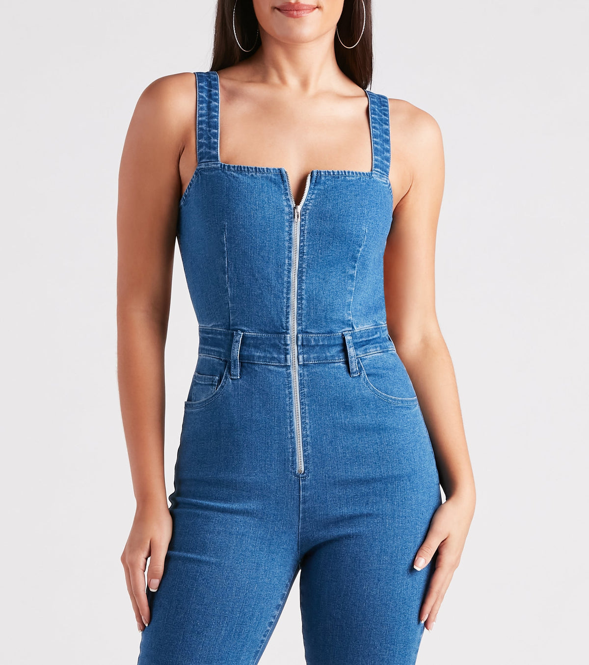 Made You Look Open Back Denim Jumpsuit