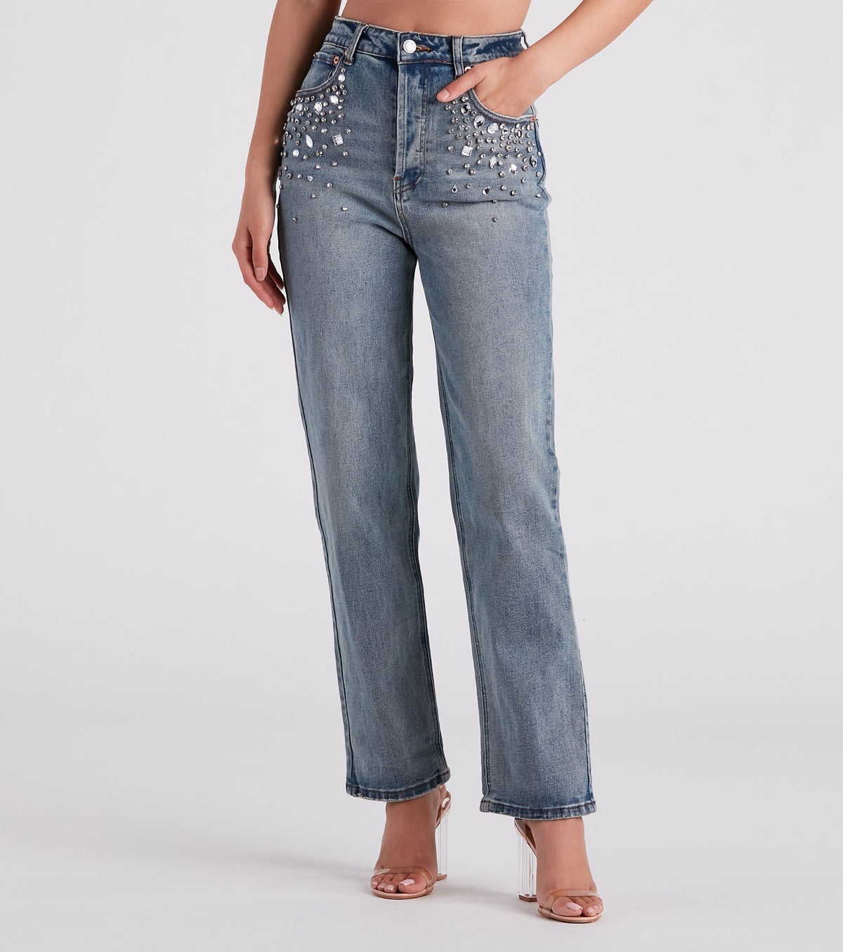 90s Glam Rhinestone Beaded Straight-Leg Jeans