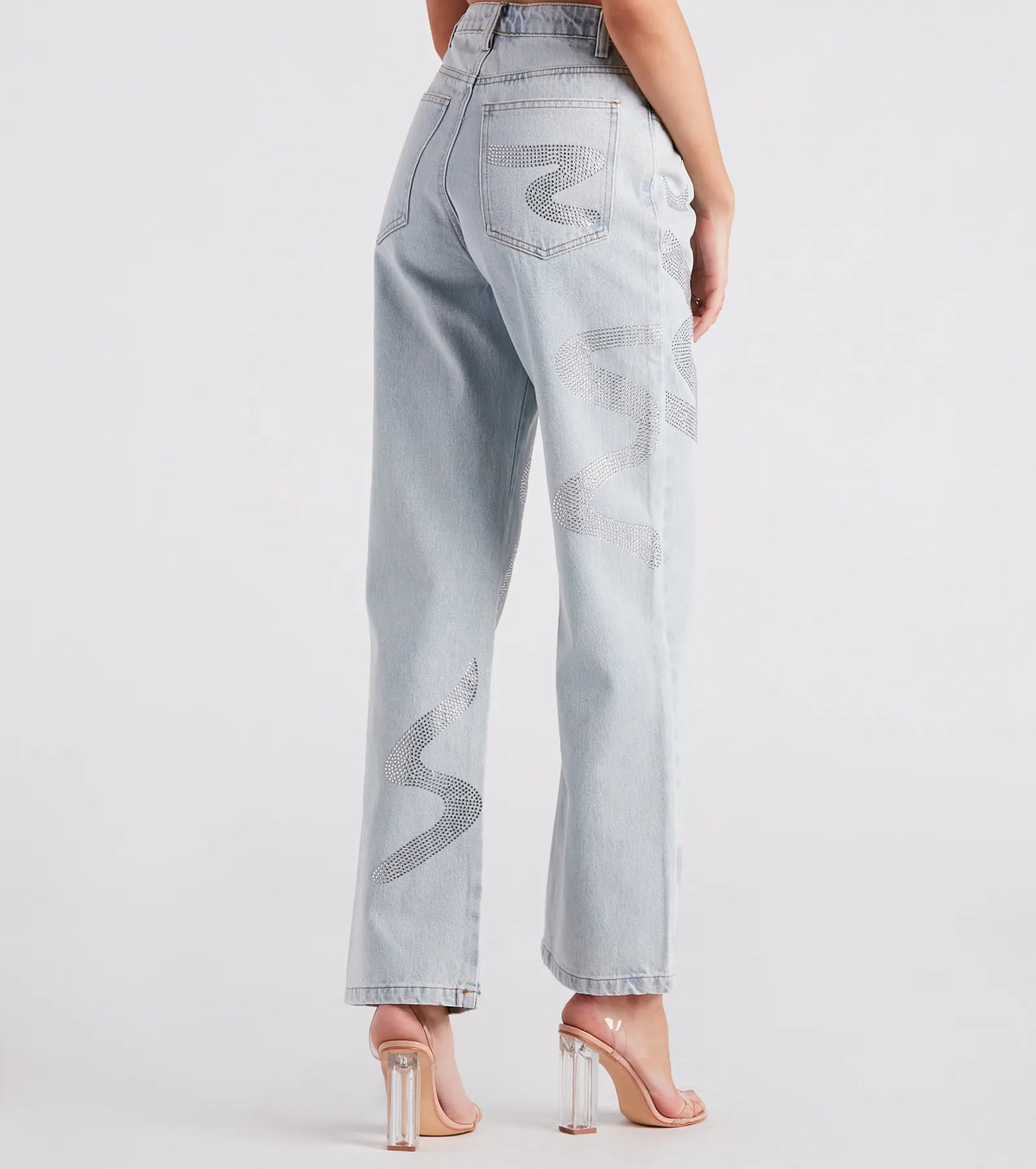 Blinged-Out Rhinestone Straight-Leg Jeans