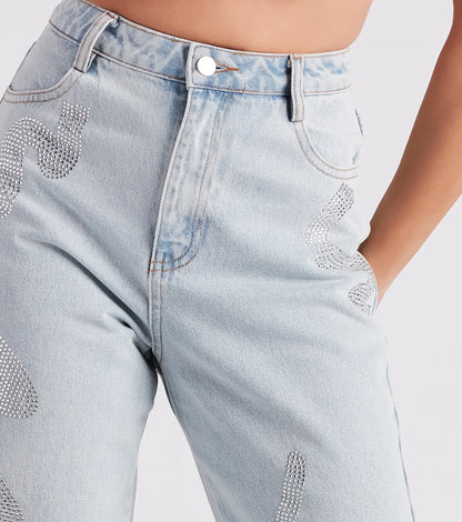 Blinged-Out Rhinestone Straight-Leg Jeans