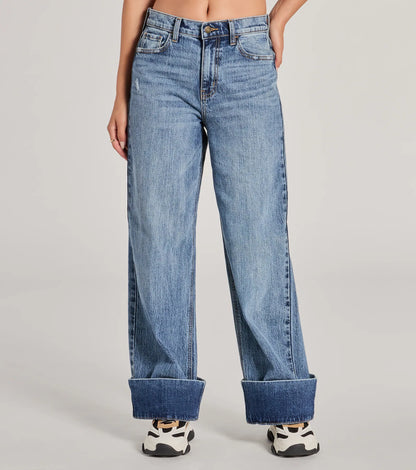 Cool Trend High-Rise Cuffed Wide-Leg Denim Jeans