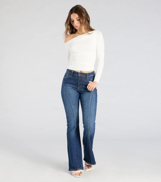Make A Scene Mid-Rise Flare Denim Jeans