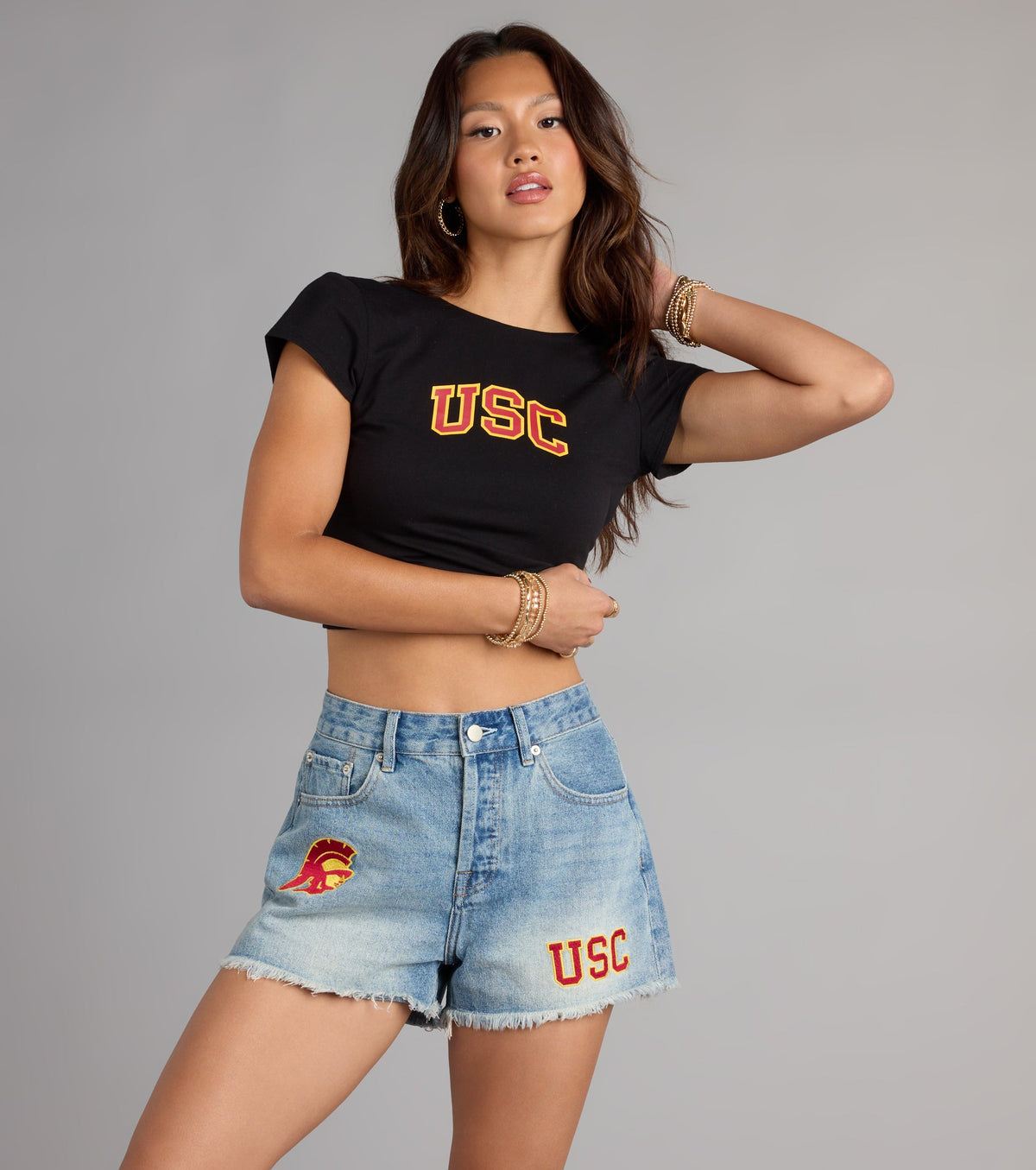Fight On® USC® Patch Cut-Off Denim Shorts