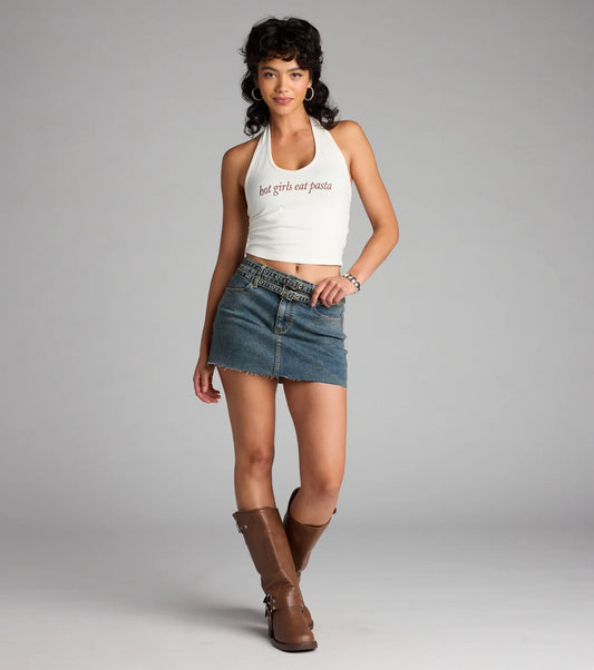 Buckle Up Bestie Belted Denim Mini Skirt