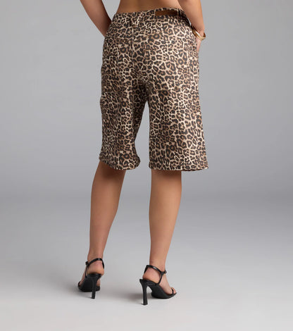 Running Wild Leopard Mid Rise Bermuda Denim Shorts