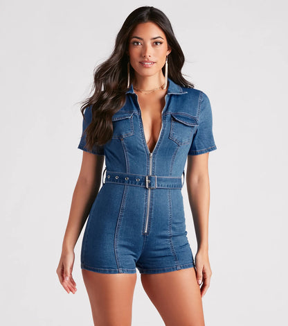 Style In Check Utility Denim Romper