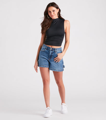 On The Move High-Rise Cargo Denim Shorts