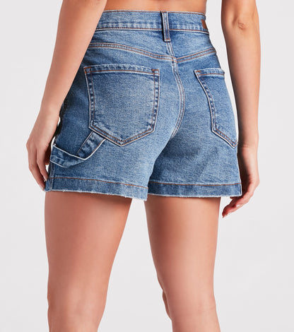 On The Move High-Rise Cargo Denim Shorts
