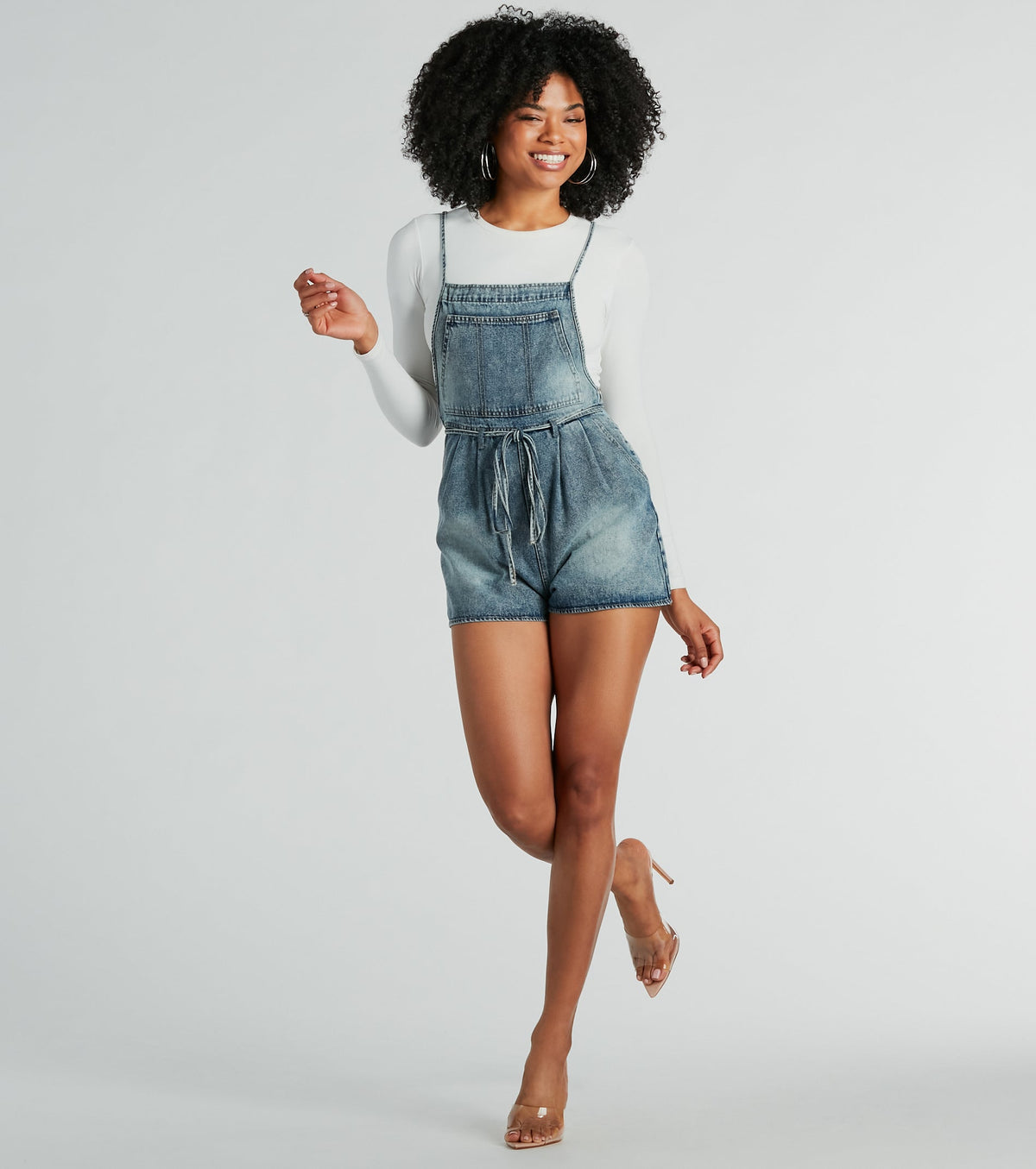 Sunny Mood Tie-Front Denim Shortalls