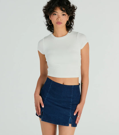 Trendy Girl High-Rise Slit Denim Skort