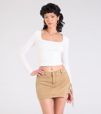 Take Me Places High-Rise Denim Mini Skort