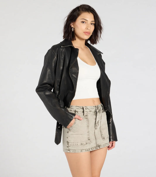 Hit The City Mid-Rise Acid Denim Skort