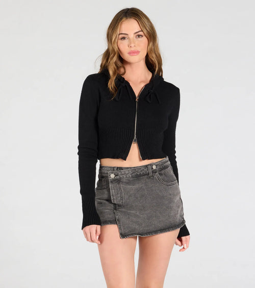 City Slicker High-Rise Faux Wrap Denim Skort