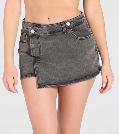 City Slicker High-Rise Faux Wrap Denim Skort