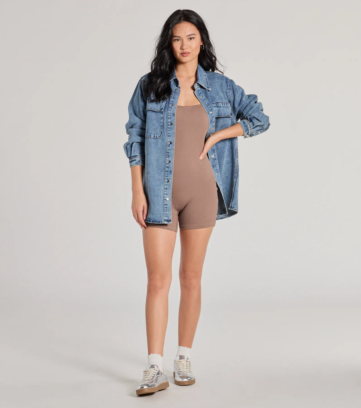 Lounge Moments Basic Short Sleeve Rib Knit Romper