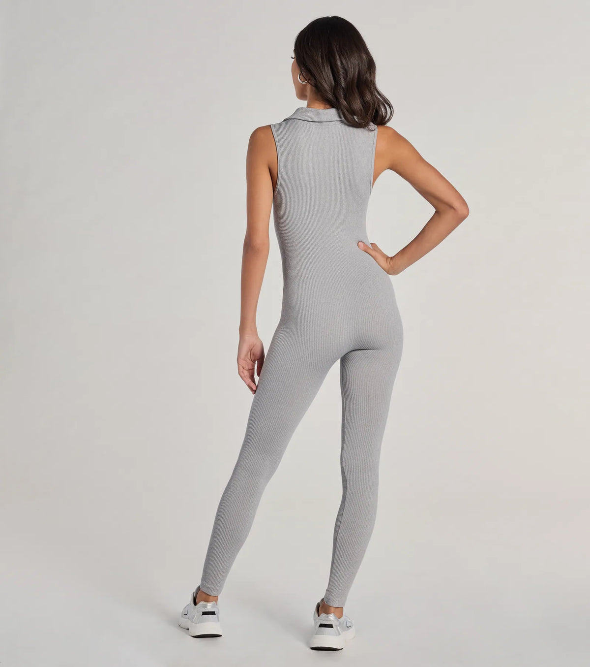 Off Duty Chic Sleeveless Collared Zip-Up Catsuit