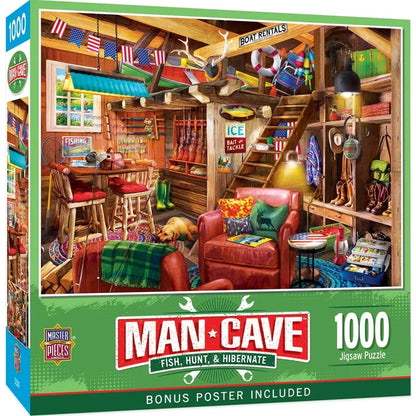 1000 Piece Jigsaw Puzzle - Man Cave- Fish, Hunt, & Hibernate | MasterPieces