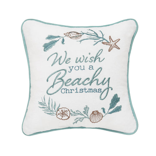 A 10in. x 10in. Beachy Christmas Mini Pillow.