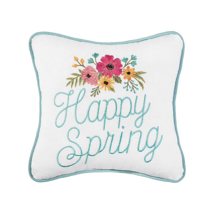 A 10in. x 10in. Happy Spring Mini Pillow.