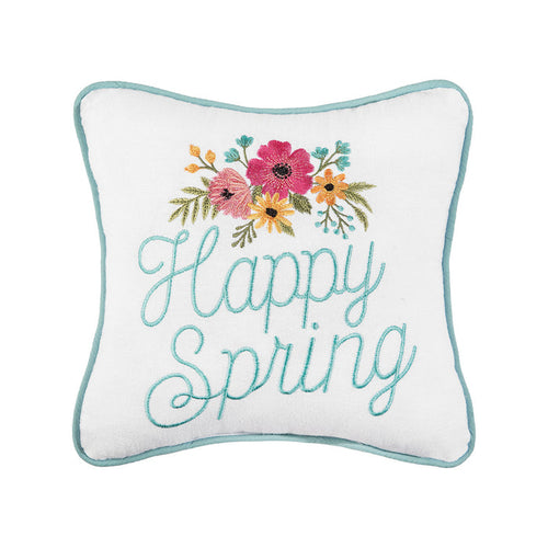 A 10in. x 10in. Happy Spring Mini Pillow.