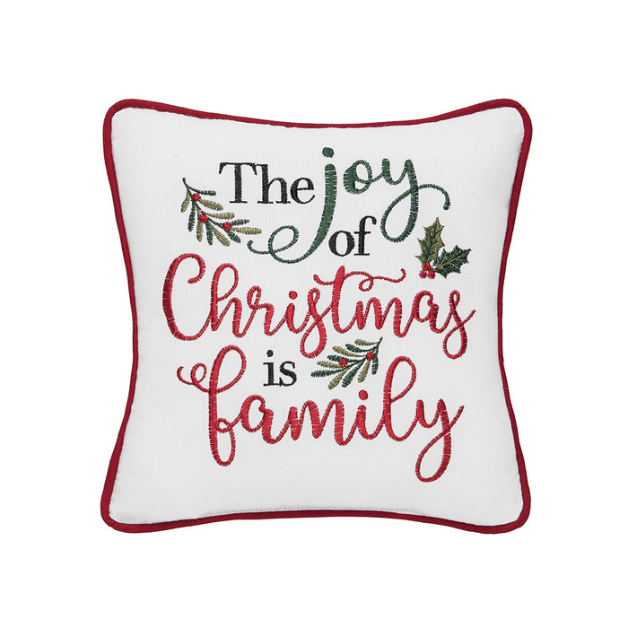 A 10in. x 10in. Joy of Christmas Family Mini Pillow.