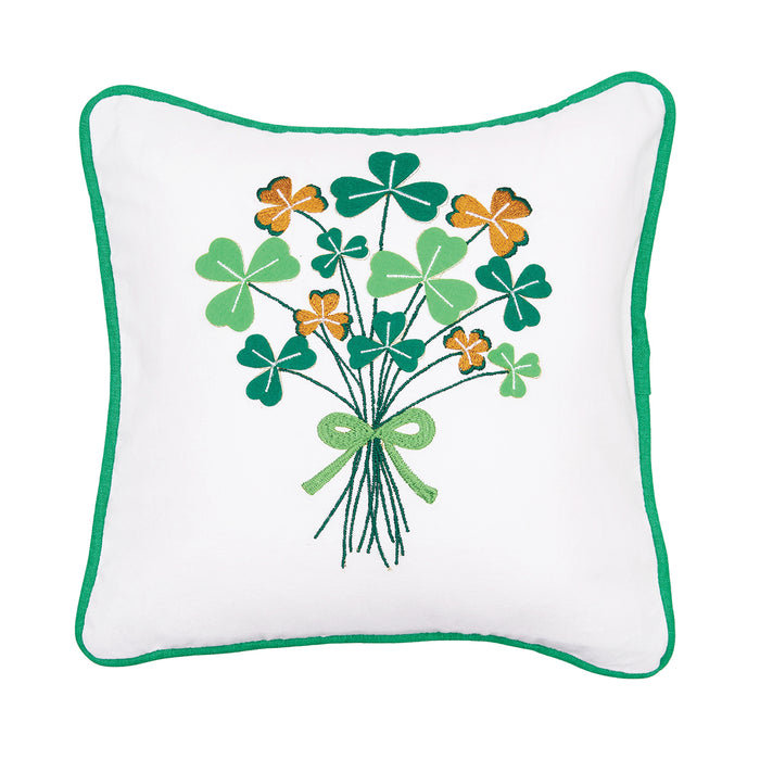 A 10in. x 10in. Shamrock Bouquet Mini Pillow.