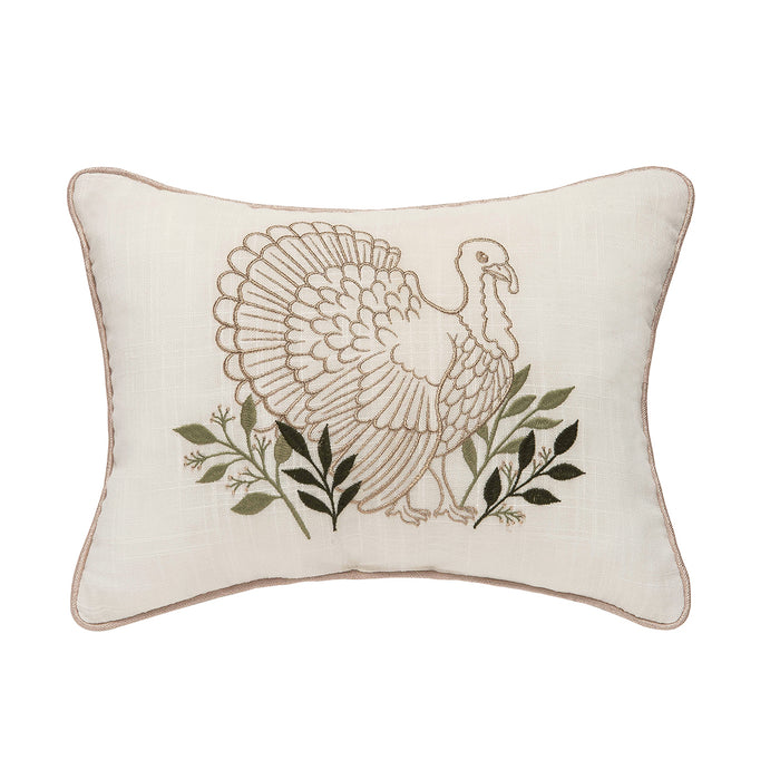 A 12in. x 16in. Botanical Turkey Pillow.