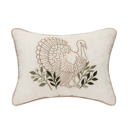 A 12in. x 16in. Botanical Turkey Pillow.