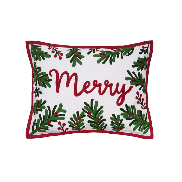 A 12in. x 16in. Merry Botanical Sprig Pillow.