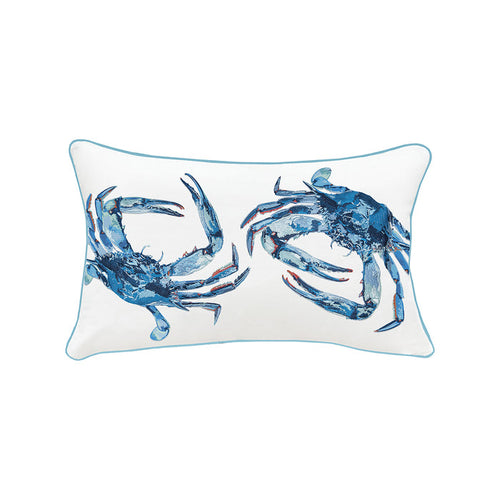 A 12in. x 21in. Blue Crab Indoor Outdoor Lumbar Pillow.