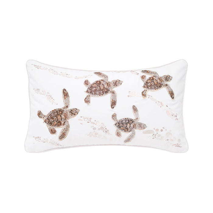 A 12in. x 21in. Neutral Baby Turtle Indoor Outdoor Lumbar Pillow.