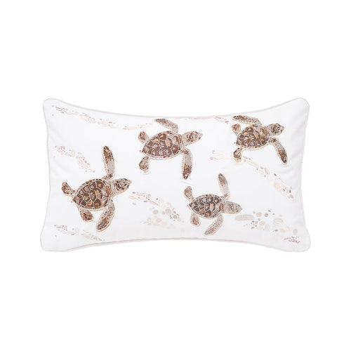 A 12in. x 21in. Neutral Baby Turtle Indoor Outdoor Lumbar Pillow.