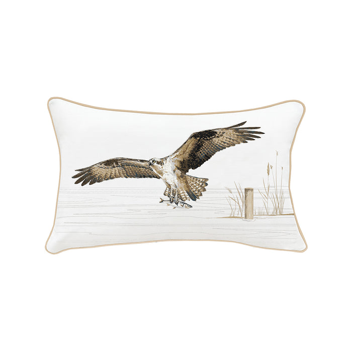 A 12in. x 21in. Osprey In Flight Indoor Outdoor Lumbar Pillow.