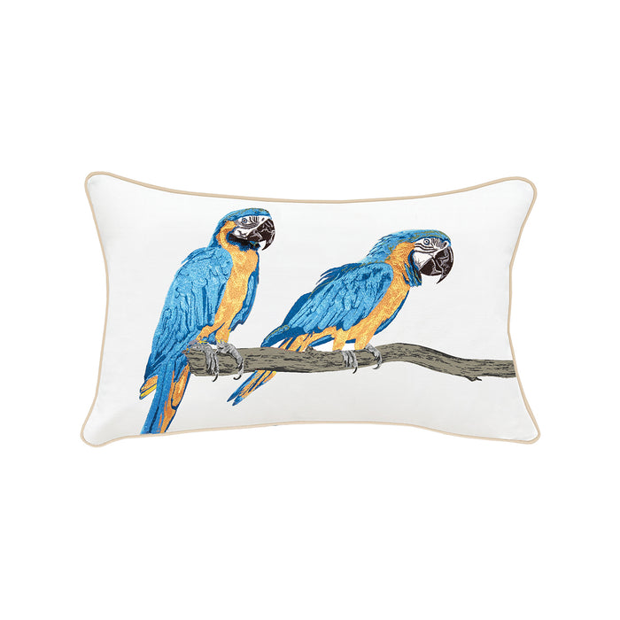 A 12in. x 21in. Parrot Indoor Outdoor Lumbar Pillow.
