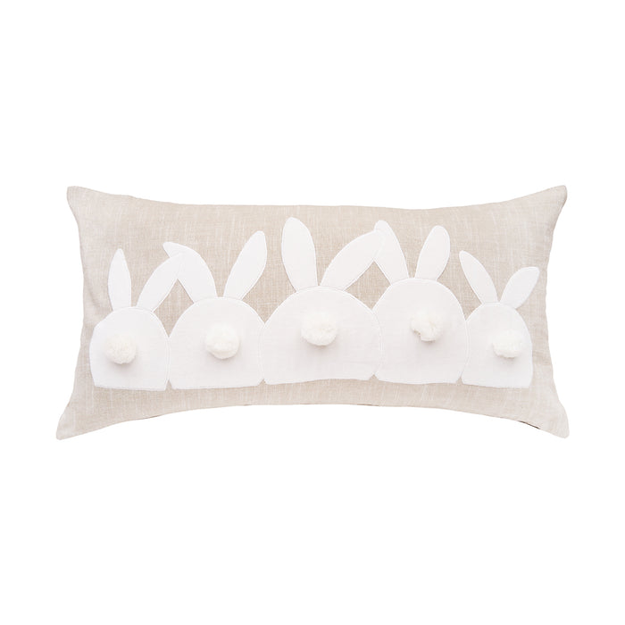 A 12in. x 24in. White Bunny Bums Pillow.